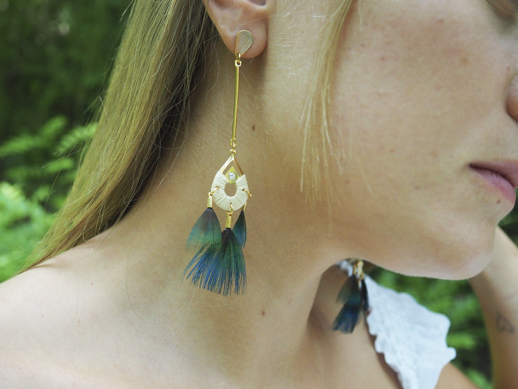 Pendientes plumas Pavo Real largo
