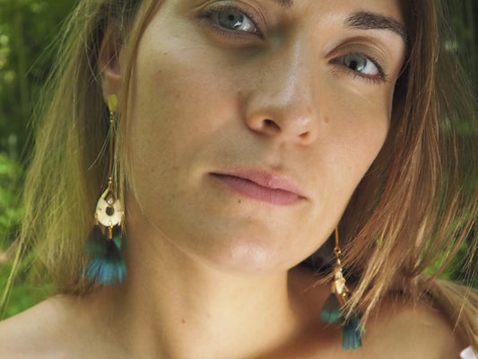 Pendientes plumas Pavo Real largo