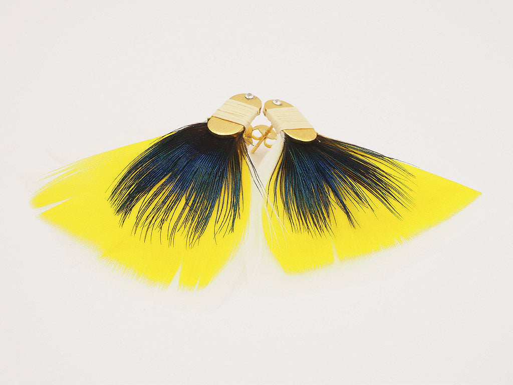Pendientes plumas naturales amarillo y blanco