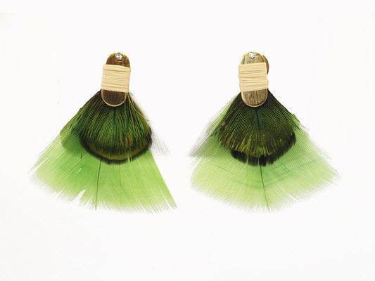 Pendientes plumas naturales verde y blanco
