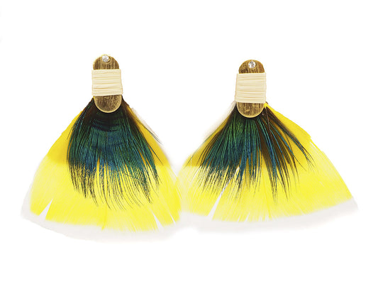 Pendientes plumas naturales amarillo y blanco
