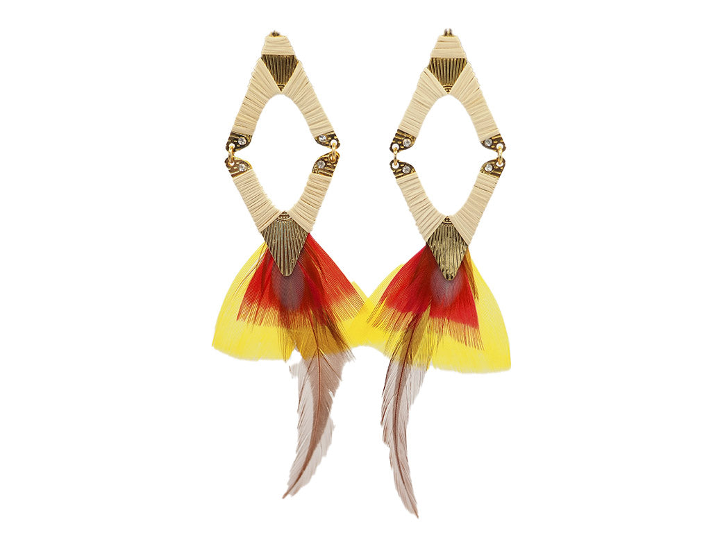 Pendientes plumas naturales rojo y amarillo