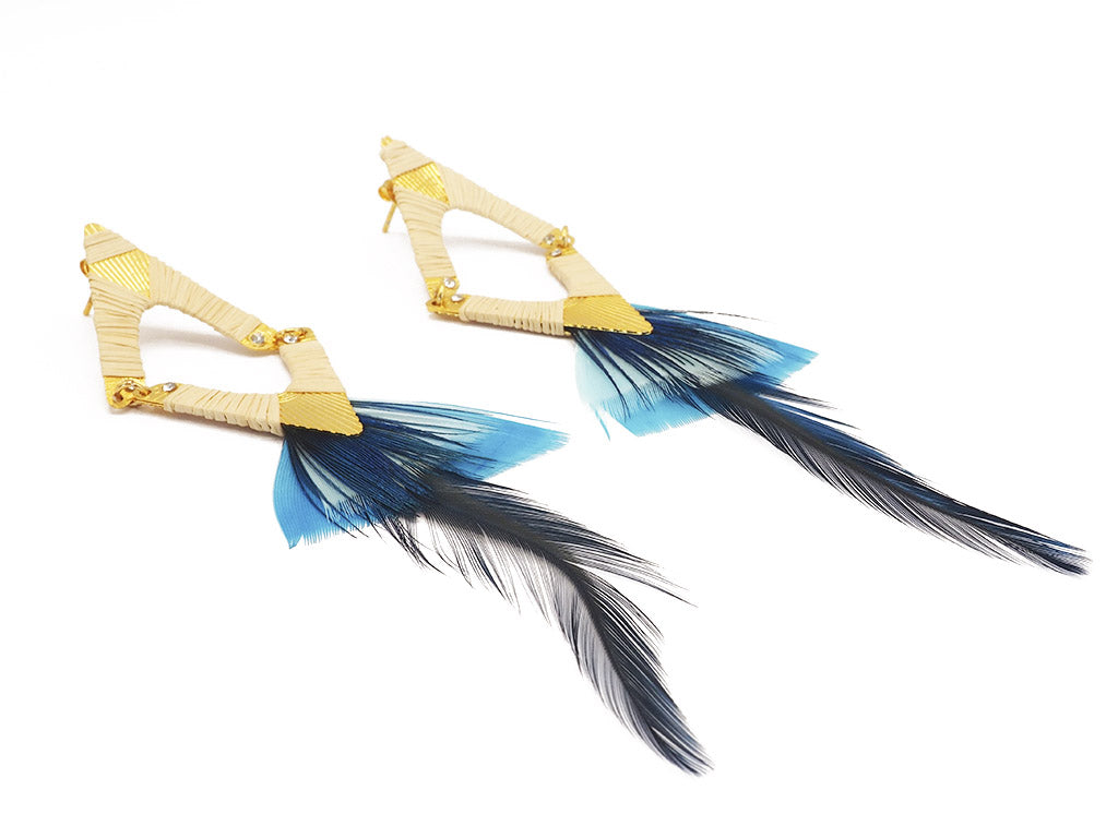 Pendientes plumas naturales azul