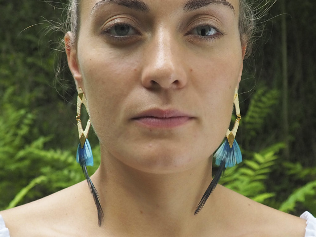 Pendientes plumas naturales azul