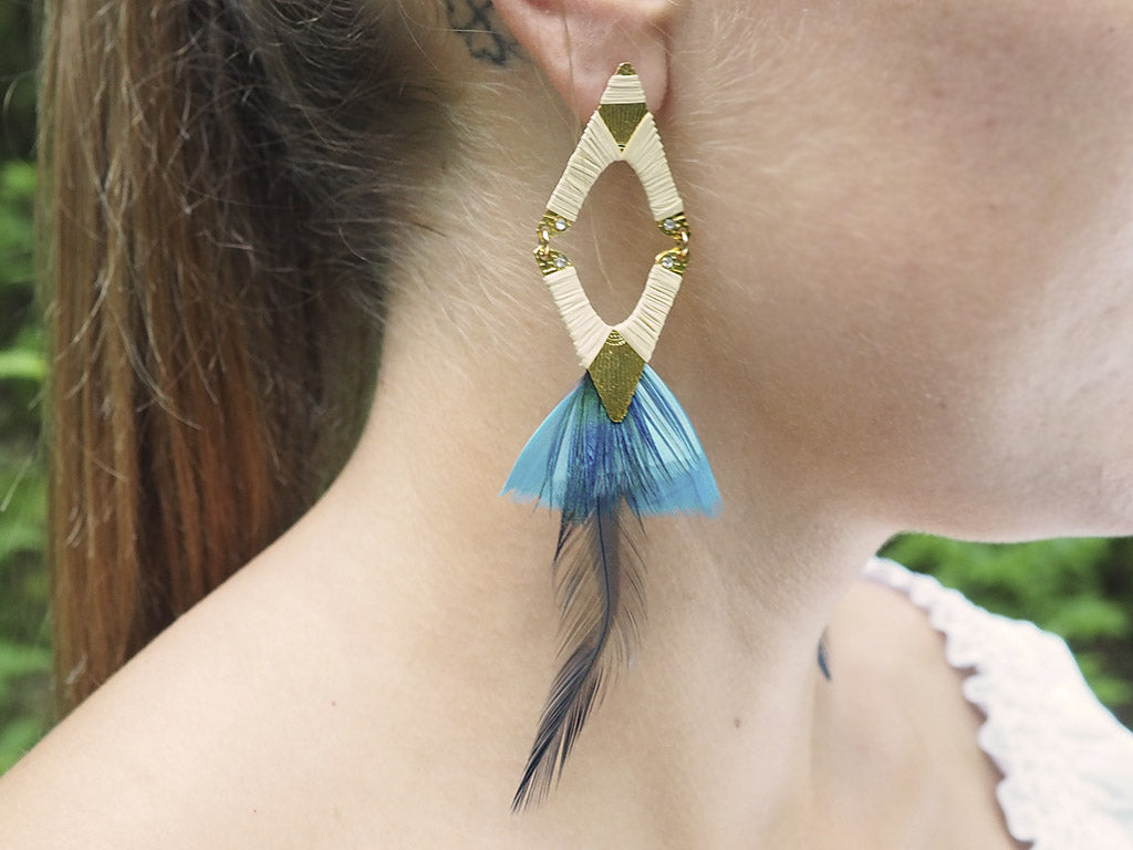 Pendientes plumas naturales azul