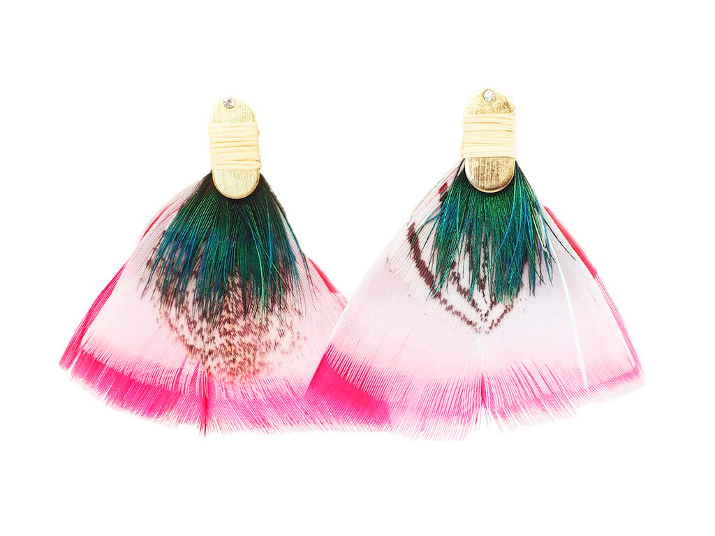 Pendientes plumas naturales rosa y blanco