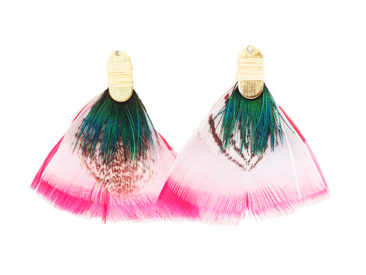 Pendientes plumas naturales rosa y blanco