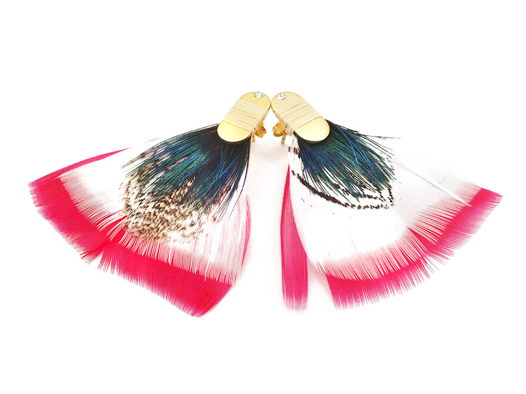 Pendientes plumas naturales rosa y blanco