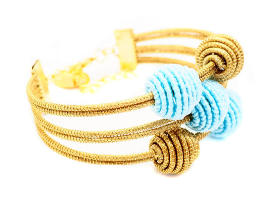 Pulsera Mediterráneo Charms Azul Claro capim dourado oro vegetal biojoyas