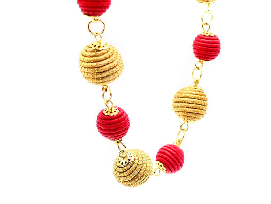 Mediterranean Necklace Red and Gold Spheres