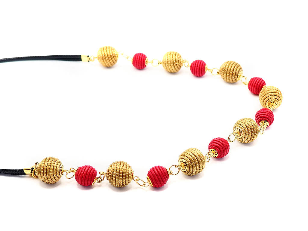 Mediterranean Necklace Red and Gold Spheres